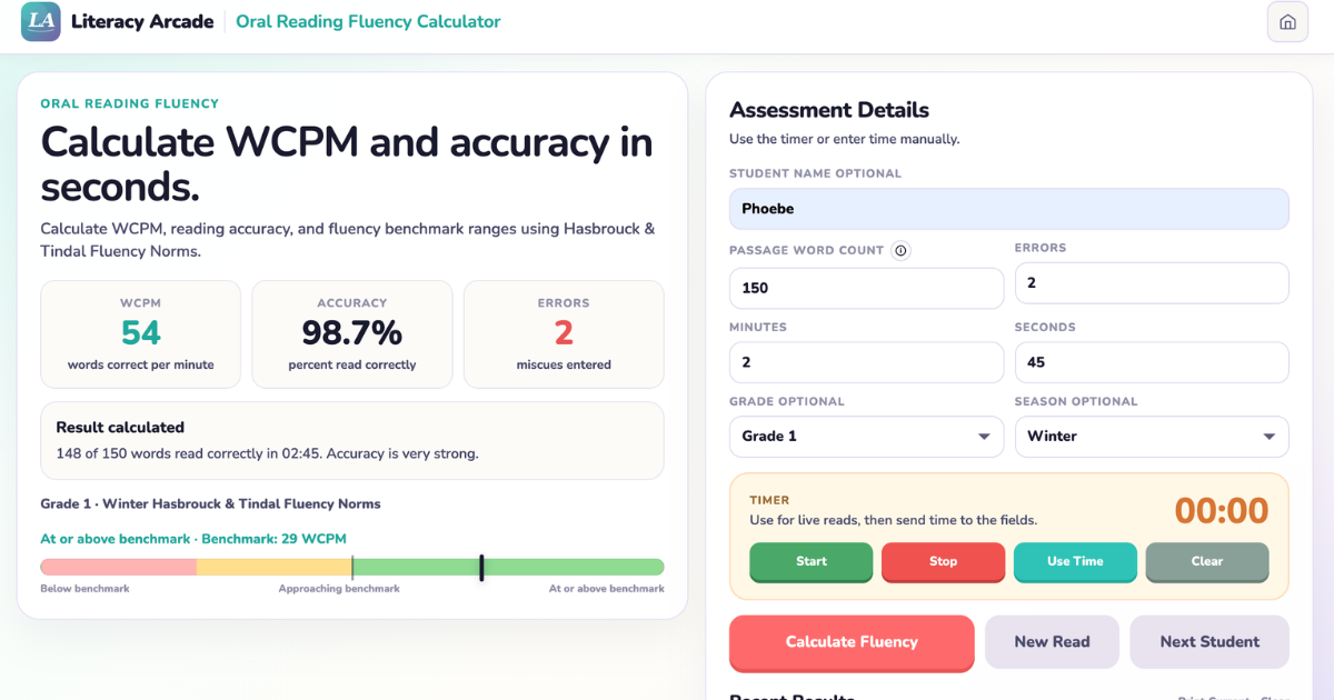 Oral Reading Fluency Calculator preview